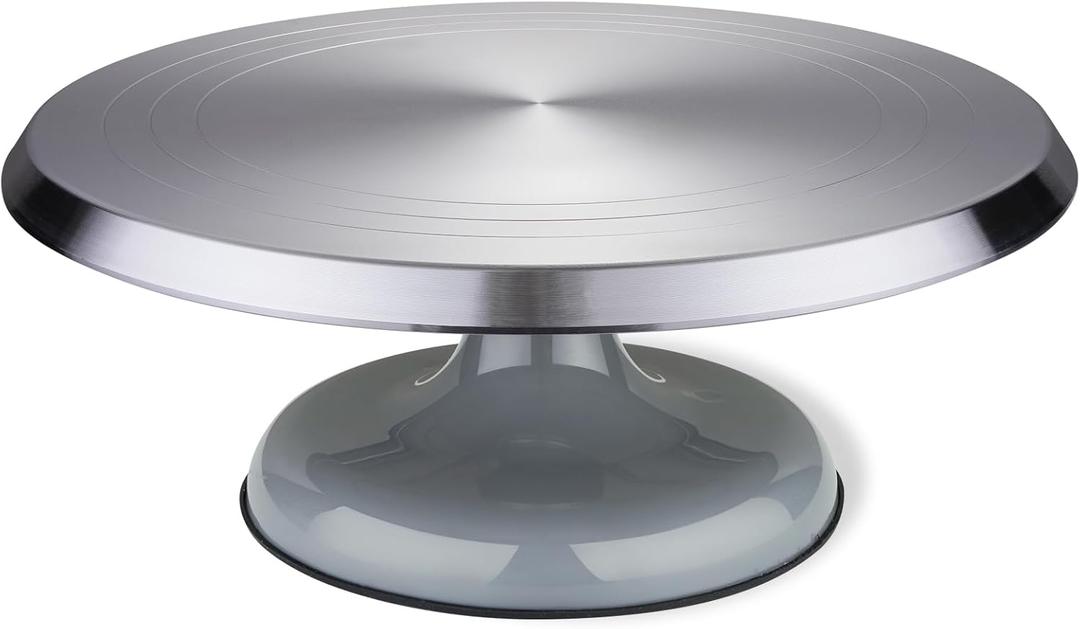 LEOLIO Large 10'' Heavy Duty Sculpting Wheel, Premium Aluminium Alloy Turntable with Double Ball Bearing for Cake Decorating, Painting, Pottery, Ceramics Artists and Displaying Items (Grey)