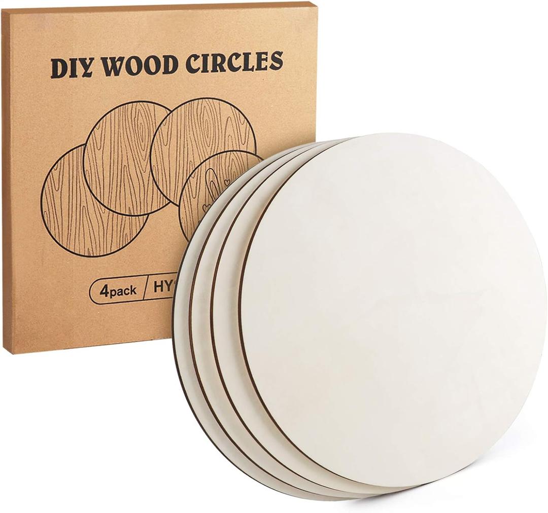 ilauke 14 Inch Wood Circles for Crafts, 4Pcs Blank Unfinished Wood Crafts, 1/4 Inch Thick Wood Rounds for Crafts, Wood Rounds Discs for Crafts, Wood Signs, Burning Painting, Wedding Decoration