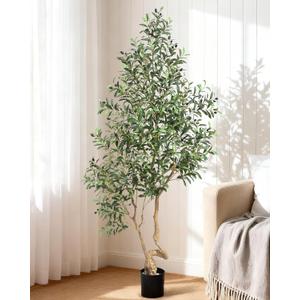 6 FT Faux Olive Tree, Look Real Fake Olive Trees Artificial Indoor with Weighted Pot, Fake Tree with Lusher & Fuller Leaves and Natural Thicker Trunks for Home Office Living Room Indoor Outdoor