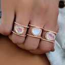 Bohemia Irregular Moonstone Ring - 14K Rose Gold Plated Zircon & Opal Diamond Ring - Transparent Elegant Moonstone Engagement & Cocktail Wedding Band (Size 9)