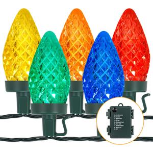 Brightever C9 Christmas String Lights, 35FT 50LED Battery Operated Outdoor Christmas Lights with Timer & 8 Lighting Modes, Waterproof Strawberry Light for Indoor Outdoor Xmas Decor, Multicolor, 1-Pack