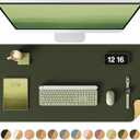 YSAGi Double-Sided Desk Pad, 35.4"x17" Leather Desk Mat, Eco Cork Desk Pad Protector,Large Mouse Pad,Waterproof Desk Blotter for Office/Home (Dark Green/Cork)