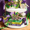 4 Pcs Mardi Gras Decorations for Home Masquerade Mask Wooden Table Centerpieces Mardi Gras Tabletop Blocks Sign Wood Books Stack Tiered Tray Decor Indoor Office Desk Shelf Rustic Mantel Carnival Party (Large, Purple)