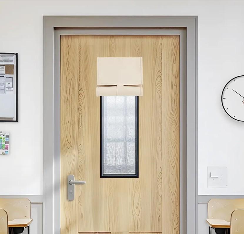 Vatge Classroom Door Window Cover - Tie Up Classroom Door Curtain for Room Darkening Small Window Covering for Office/Glassdoor, 1 Panel, W31 x L194 inch  Light Beige