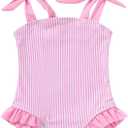 YOUNGER TREE Toddler Swimsuit Girl Color Block Stripe One-Piece Swimwear Baby Girl Bathing Suits (7-8 Years)