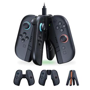 NexiGo Enhanced Charging Grip for Nintendo Switch 2, 4-in-1 Charging Dock for Joy-Pads with LED Indicator, Handheld Mode, Play While Charging, Portable Charger Comfort Grip for Switch 2