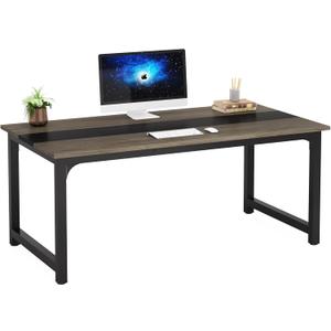 Tribesigns Modern Computer Desk, 63 x 31.5 inch Large Office Desk Computer Table Study Writing Desk Workstation for Home Office, Grey/Black