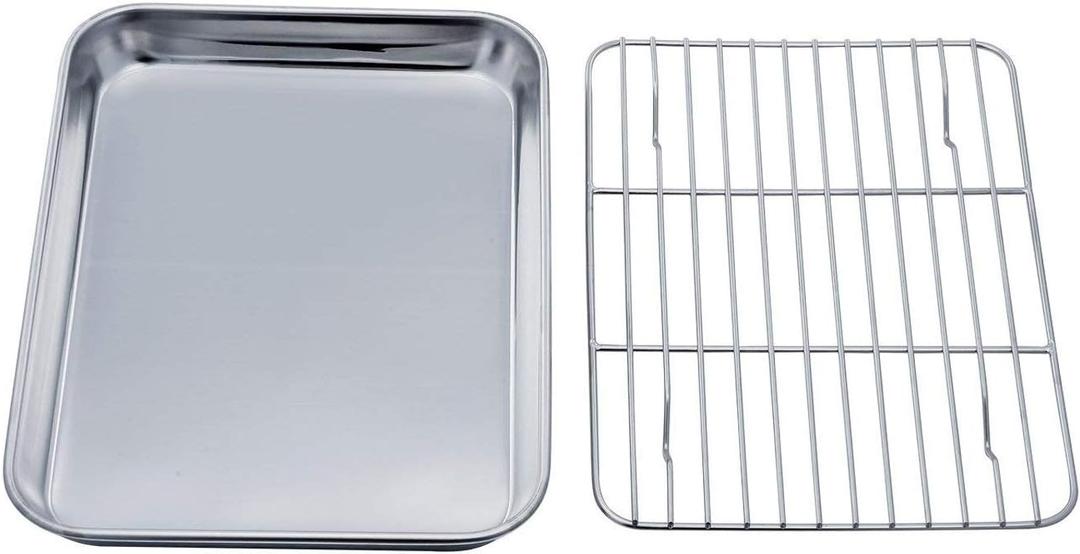 TeamFar Toaster Oven Tray and Rack Set, 9.3 x 7 x 1, Stainless Steel Toaster Oven Pan Broiler Pan, Non Toxic & Healthy, Easy Clean & Dishwasher Safe