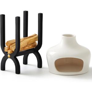 Cinnvoice Palo Santo Holder Kit Including Ceramics Palo Santo Burner Sage Incense Sticks Storage Holder for Meditation Yoga Zen Rituals Cleansing Spiritual Decor (Pure White)