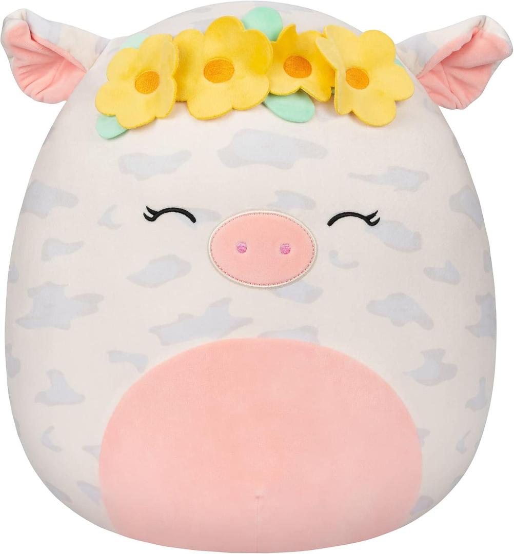 Squishmallows 16-Inch Rosie Spotted Pig with Yellow Flower Crown - Large Ultrasoft Official Kelly Toy Plush