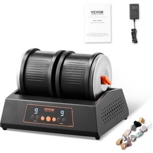 VEVOR Rock Tumbler Machine, 8 lbs Large Capacity Dual Barrels Rock Polishing Machine, 9 Speed Settings 9-Day Polishing Timer Stone Tumbler, Direct Drive Motor, 35dB Silent Rotary Polisher, Black