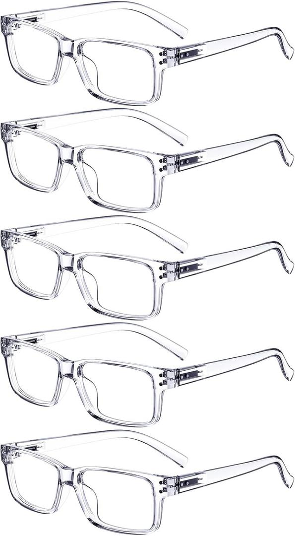 Eyekepper Vintage Reading Glasses for Men - 5 Pack Spring Hinges Classic Readers (Transparent Frame-5pcs All Clear Lens)