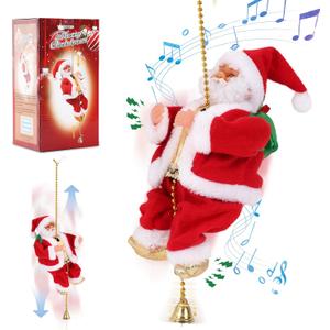 Gfilay Climbing Santa with Music, Christmas Tree Pendant Ornament Novelty Climbing Santa Claus on Rope, Holiday Decoration, Great Gift