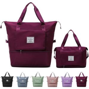 Large Capacity Folding Travel Bag, Lightweight Waterproof Luggage Bag, Expandable Travel Duffel Bag, Dry Wet Separated Gym Tote Bag, Weekender Overnight Bags for Women and Man (Fuchsia)