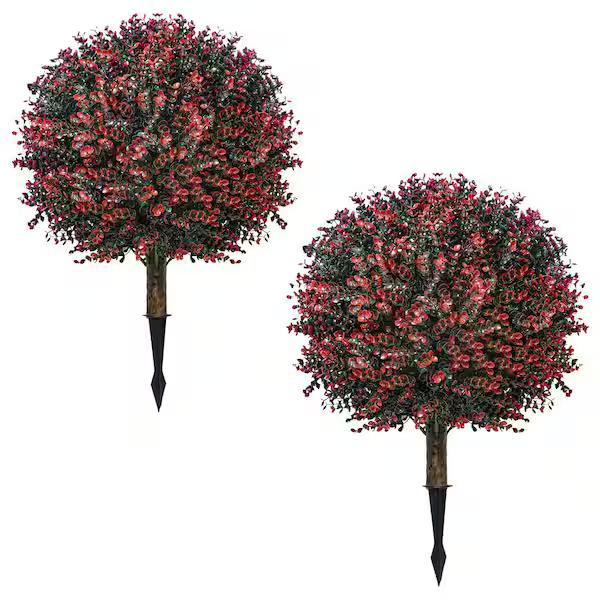 12 in Fall Artificial Boxwood Ball Topiary Shrub 24 in. Green Outdoor UV Resistant Plant 2 Pack for Porch