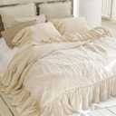 Cotton Linen Ruffle Duvet Cover Bohemian Bedding 1 Pcs with Ruffles Softened Comforter Cover 60x120Inch