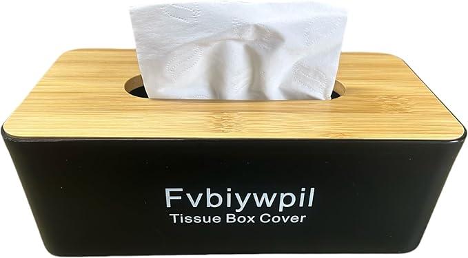 Fvbiywpil Tissue Box Cover, Tissue Box Holder with Bamboo Cover Plate, Rectangle Facial Tissue Holder Storage for Vanity, Countertops, Dressers, Night Stand, Offices and Parlors(9.6 x 4.9 x 3.5inch)