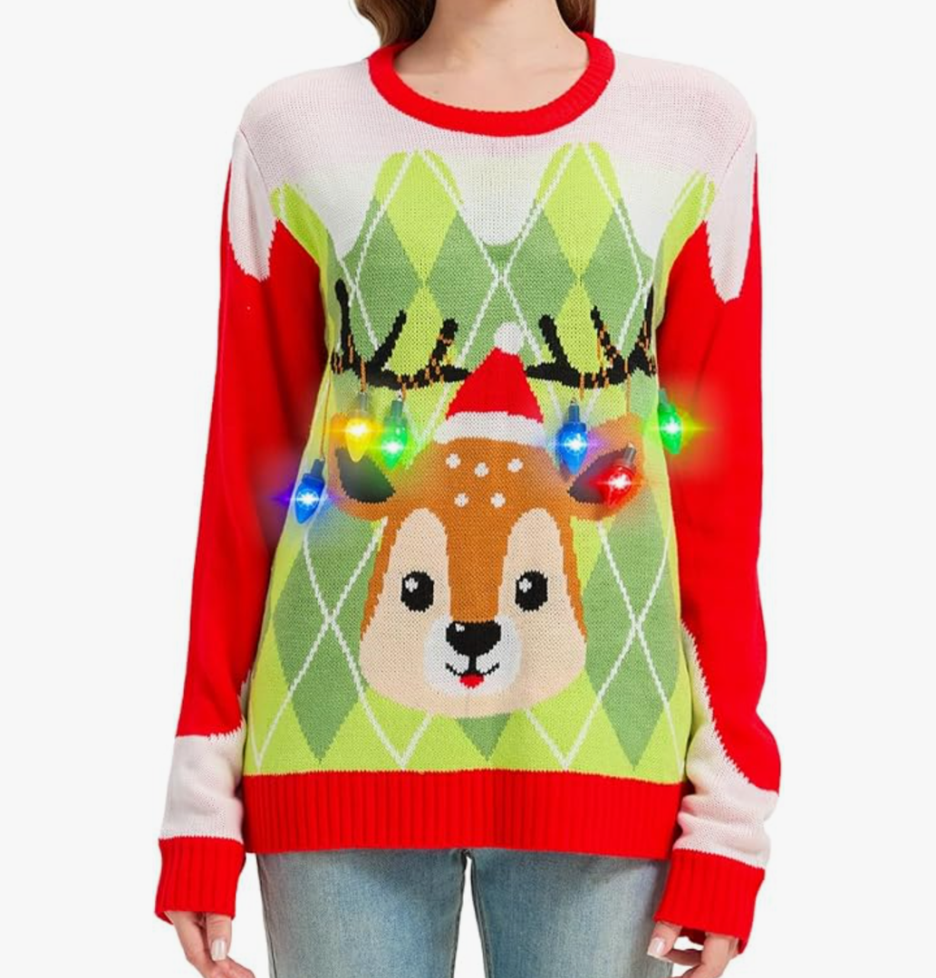 MGparty Ugly Christmas Sweater for Women 2025 Christmas Cute Light Up Sweaters Holiday Party Novelty Funny Pullover Size XL