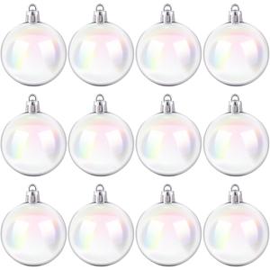 Jutom 24 Pcs Christmas Iridescent Ornaments Ball Clear Plastic Bubbles Cauldron Halloween Hanging Ornament Balls Bulk Wedding Decorative Rainbow Hanging Craft for DIY Witch Magic Pot (1.57 Inch)