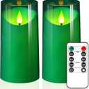 NURADA 3"x6"Flickering Flameless Candles: 3D Wick Acrylic Battery Operated LED Pillar Candles with Remote and Timer for St. Patrick's Day Home Holiday Forest Christmas Party Table Decor - Green