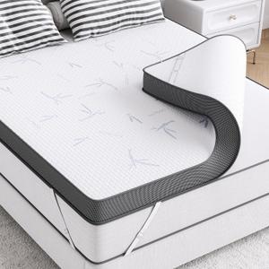 LIKIMIO 4 Inch Mattress Topper Full, Cooling Gel Infused Ventilated Memory Foam Bed Topper, Firm Mattress Pad with Removable Cover, Pressure Relief & Non-Slip, Dorm/Guest, CertiPUR-US Certified