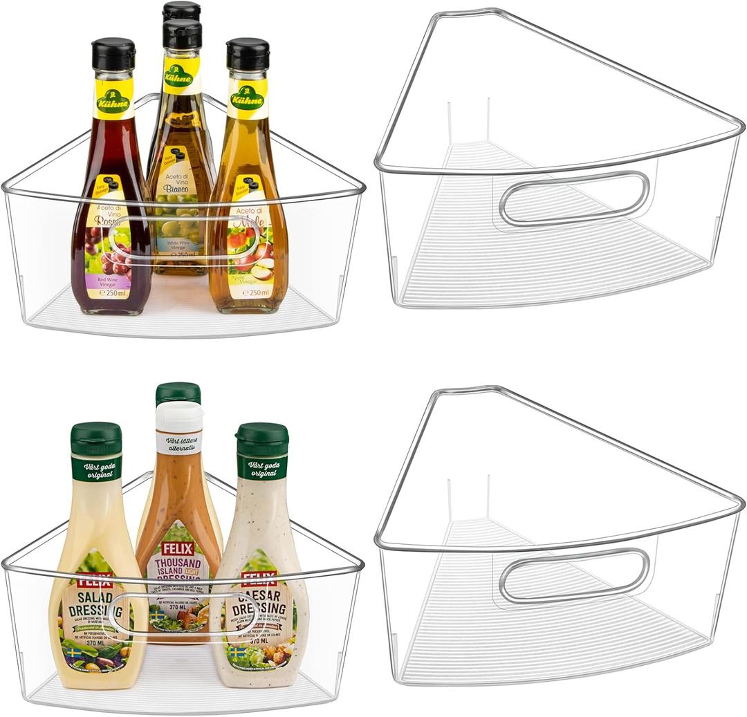 Lazy Susan Cabinet Organizer Bins for 26"/ 28"/ 32" Diameter Corner Organizer, Plastic Cabinet Storage Bin, 1/8 Wedge - Food Safe, BPA Free, with Non-Slip Pads (for 32" Diameter, 4 Pack)