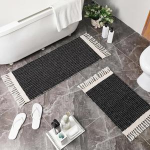 Breling Bath Mat Set of 2 Boho Fluffy Absorbent Microfiber Rugs Non Slip Non Skid Bath Mats for Bathroom Floor Tub and Shower, Washable, Ultra Soft, Quick Dry (32 x 20 Plus 24 x 17 - Inches)