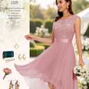 BeryLove Sequin Wedding Guest Formal Cocktail Dresses Prom Party Lace High Low Bridesmaid Elegant Dress (Pink, XXL)