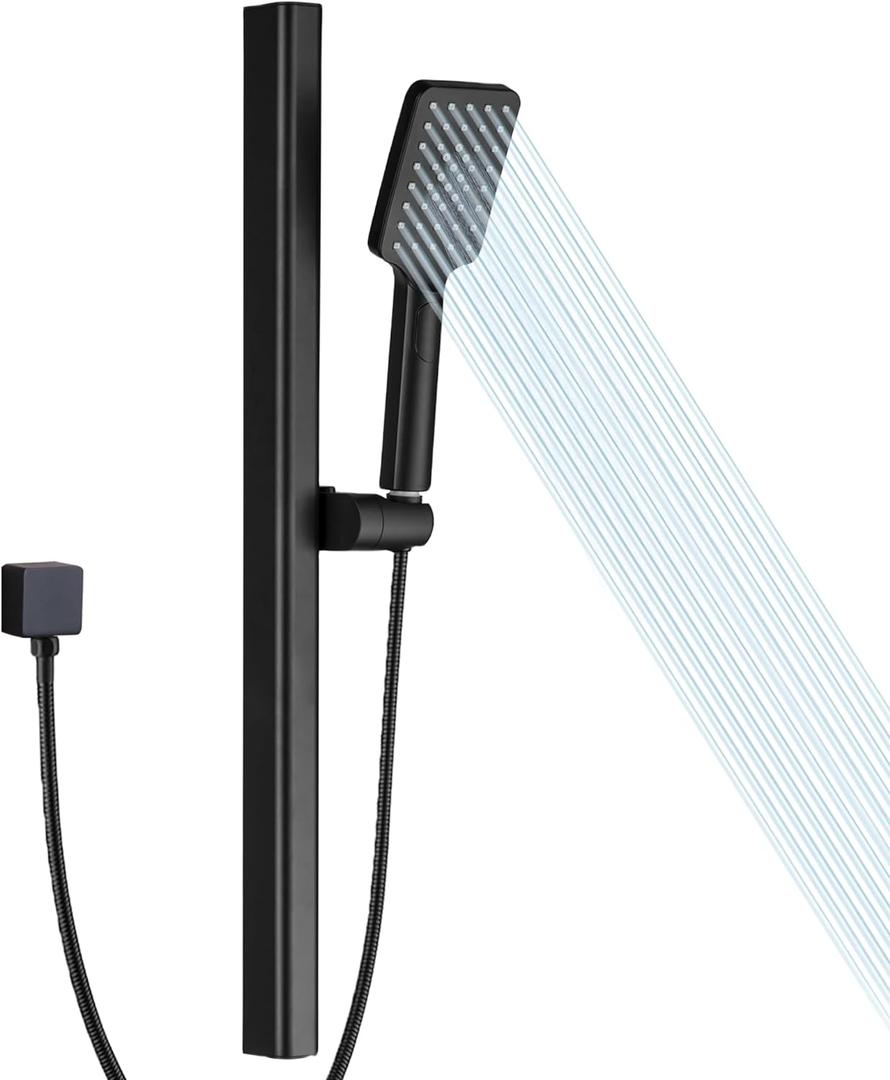 Matte Black Hand Shower with Slide Bar, 3-Function High Pressure Handheld Shower Head with Slide Bar, Stainless Steel Adjustable Height 25" Long Slide Bar Combo Shower Faucet, Wall Mount