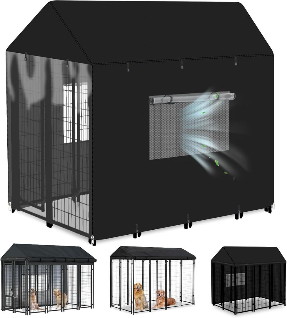 Outdoor Dog Kennel Cover Heavy Duty Full Coverage 600D Waterproof and Durable Dog Crate Cover for 4.2'Dx4.2'Wx4.5'H Multiple Brands of Dog Kennelswith Mesh Breathable Good Observation Covers Only