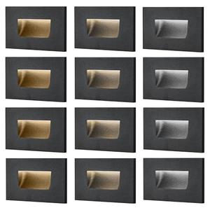 FTL 12-Pack Step Lights Outdoor Stair Light 12V LED, 3000K/ 4000K/ 5000K 3 Color Changing Stair Lights Indoor 3.5W 150LM Waterproof Indoor Deck Step Lights, Low Voltage Black Stair Lights Aluminum