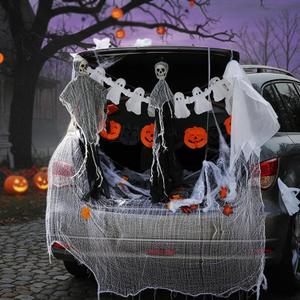 Leyndo 117 Pcs Halloween Trunk or Treat Car Decorations Kit with Hanging Skeleton Ghost, Cloth Ghost, Pumpkin Garlands, Balloons, Spider Web, Maple Leaf for Home Outdoor Party Decors