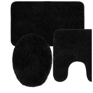Mainstays Basic 3-Piece Polyester Bath Rug Set: Black, Contour, Lid Cover