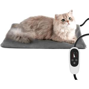 NICREW Cat Heating Pad, Temperature Adjustable Heated Cat Bed with Auto Shut Off Timer, Indoor Pet Heated Bed Mat for Cats and Dogs, 17.7 x 15.7 Inches (17.7"L x 15.7"W x 0.4"Th, Gray)
