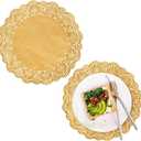 14 Inch 100 Pcs Round Lace Gold Paper Doilies Gold Foil Paper Placemats Doily Paper Pad for Cakes Crafts Party Weddings Tableware Decor