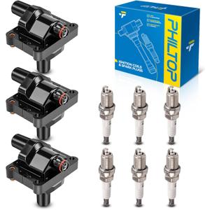 PHILTOP Ignition Coil Pack and Iridium Spark Plugs Fits for Benz 1994-1997 E320, 1994-1997 C280, 1994-1996 S320, 1994-1996 SL320, 1997 C230, 1993 300E 2.8L/3.2L, 1993 300CE, 3PCS UF137
