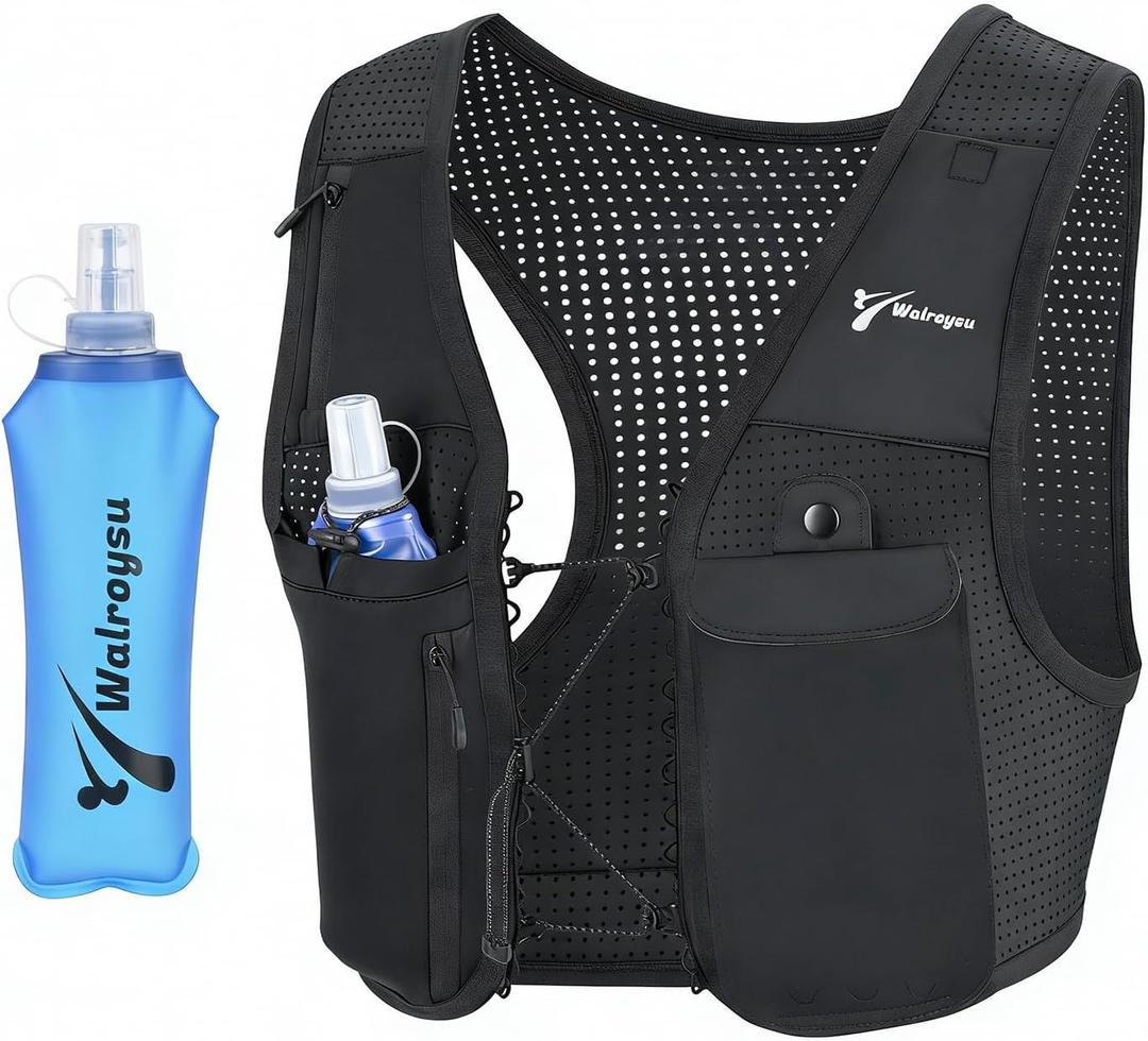 Running Vest for Women Men, USA Design, Lightweight Hydration Vest, Adjustable Elasticated Crisscrosses, Front Phone Pocket, Running Vest with 500ml Soft Flask for Marathon, Training Runs