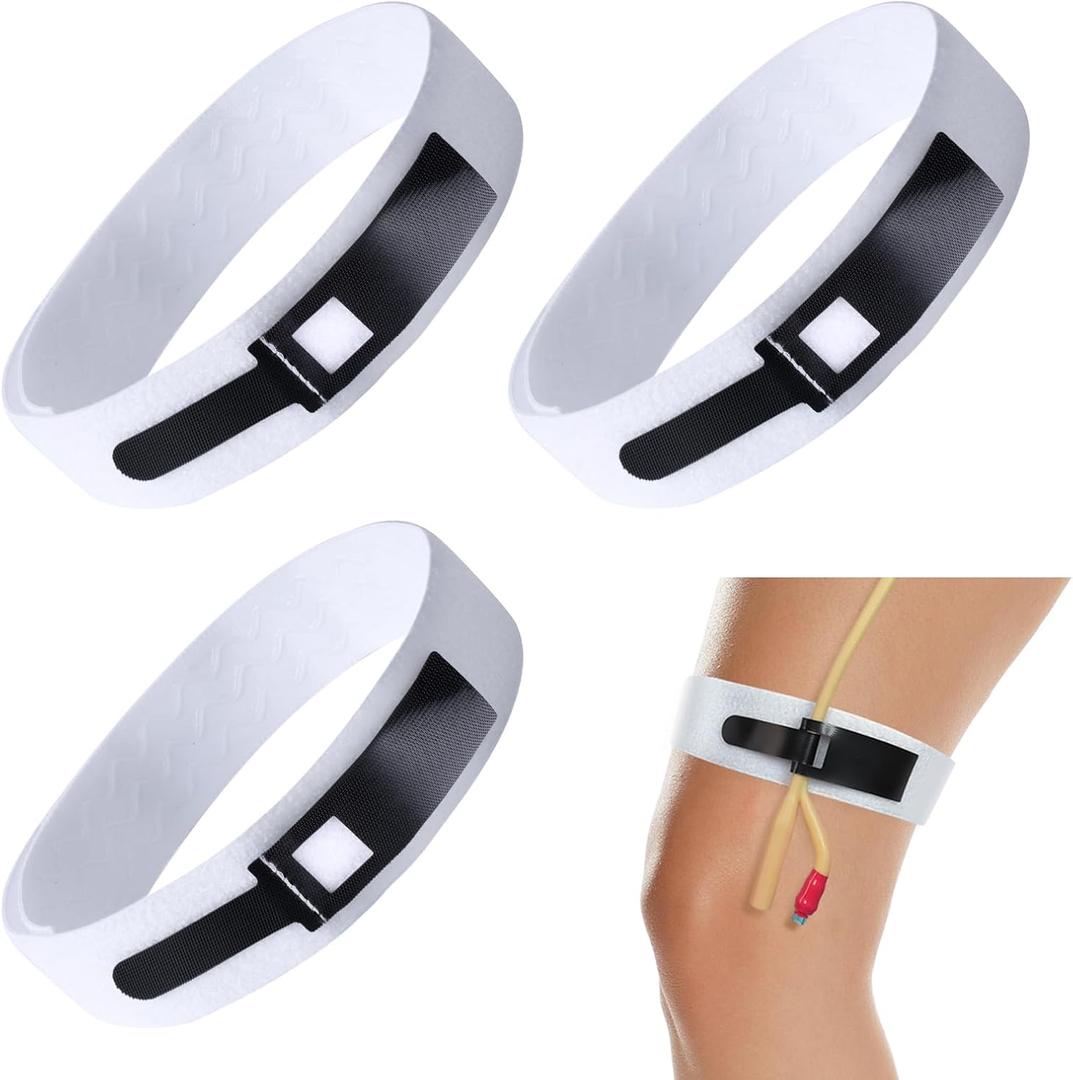 Foley Catheter Leg Strap, Non-Slip Adjustable Band, Catheter Holder for Secure Drainage, Soft-Touch Fabric Comfort 3-Pack, 23.6" x 1.6" Durable (Pure-White)