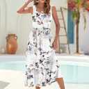AUSELILY Womens Summer Dresses Floral Sleeveless Tiered Maxi Dress Pockets | Square neckline balances the tiered shape, Wedding guest dress for receptions, Style with sandals (S)