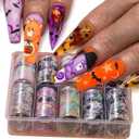 Halloween Nail Foils Transfers - Ghost Pumpkin Skull Bat Spider Web Black Cat Design, Gold & Holographic Foil Stickers for Nail Art, Manicure Decals for DIY Acrylic Nails, 10 Sheets