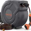 Upgraded Retractable Garden Hose Reel 5/8 inch x 100 ft Any Length Lock 9 Pattern Nozzle Wall-Mounted Automatic Slow Return 180 Swivel UV Resistant Heavy Duty Hose Reels for Outside