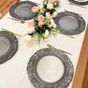 Antique Silver Charger Plates Embossed Rim, 13 Inch Dinner Plate Chargers Round Server Ware. Set of 6 Plastic Charger for Dinner, Wedding, Elegant Tableware Decor
