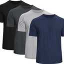 Men's Crew Neck T-Shirts 4-Pack - Soft Short Sleeve Basic Tees, Comfortable Classic Fit Jersey Shirts for Men (Large, A08-black/Carbon/Heather Gray/Navy)