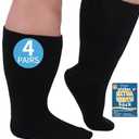 Powbrace 4 Pairs Wide Diabetic Socks for Swollen Feet, Lymphedema & Edema Relief, Non-Binding Calf Socks for Men & Women, One size