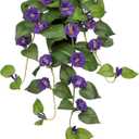 Briful Artificial Hanging Flowers in Pot 25.6" Faux Silk Morning Glory Flower Vine with Cascading Greenery Fake Hanging Plants for Home Office Bathroom Table Shelf Decor(Purple)