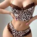 SOLY HUX Women's Leopard Print Lace Lingerie Set Chain Bra and Panty Underwear Sets Multicoloured Leopard X-Large