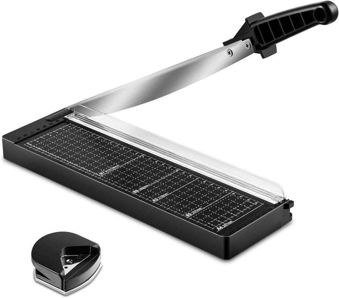 MAKEASY Paper Cutter 12 Inch, 8 Sheet Capacity, Heavy Duty Paper Cutter for Cardstock, Guillotine Paper Trimmer for Crafting, Classroom and Office (Black)