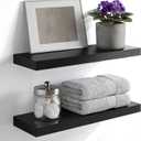 Homeforia Black Floating Shelf 18 inch, High End Solid Real Wood 18inch Bathroom Floating Shelves for Wall Mounted, Black Wooden 18in Floating Shelves, Heavy Duty Bracket, 18 X 6.5 X 1.75 in, Set of 2