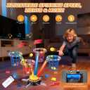 VATOS 3 in 1 Bean Bag & Ring Toss Game, Musical Jumping for Kids, Electric Spinning Base with Remote, Lights, 12 Sandbags, 12 Tossing Rings, 12 Balls, Indoor Outdoor Backyard Sport Toy for Boy Girl 3+