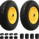 4.80/4.00-8" Tire and Wheel Assembly Set for Wheelbarrows, 5/8" or 3/4" Bore Wheelbarrow Tires for Utility Cart, Wheel Barrel, Wagon, Trailer, Dolly, 16" Solid Rubber Tires Without Flat Spots, 2 Pack